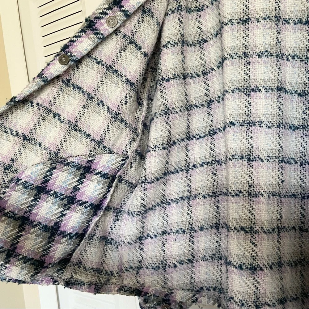 Knit Oversized Shacket EPTM Women’s XL Purple White Navy Blue Plaid